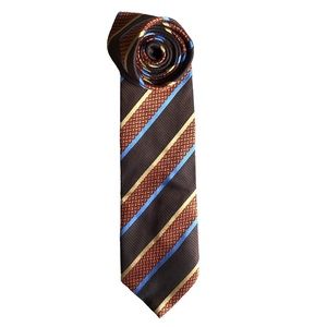 Georgio Venetto Men’s 100% Silk Neck Tie Diagonal Stripe Brown Orange Office